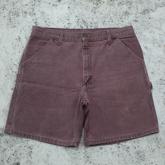 RARE Vintage Carhartt B24 BRG Burgundy Purple Carpenter Shorts 34x7.35 - Picture 2 of 12